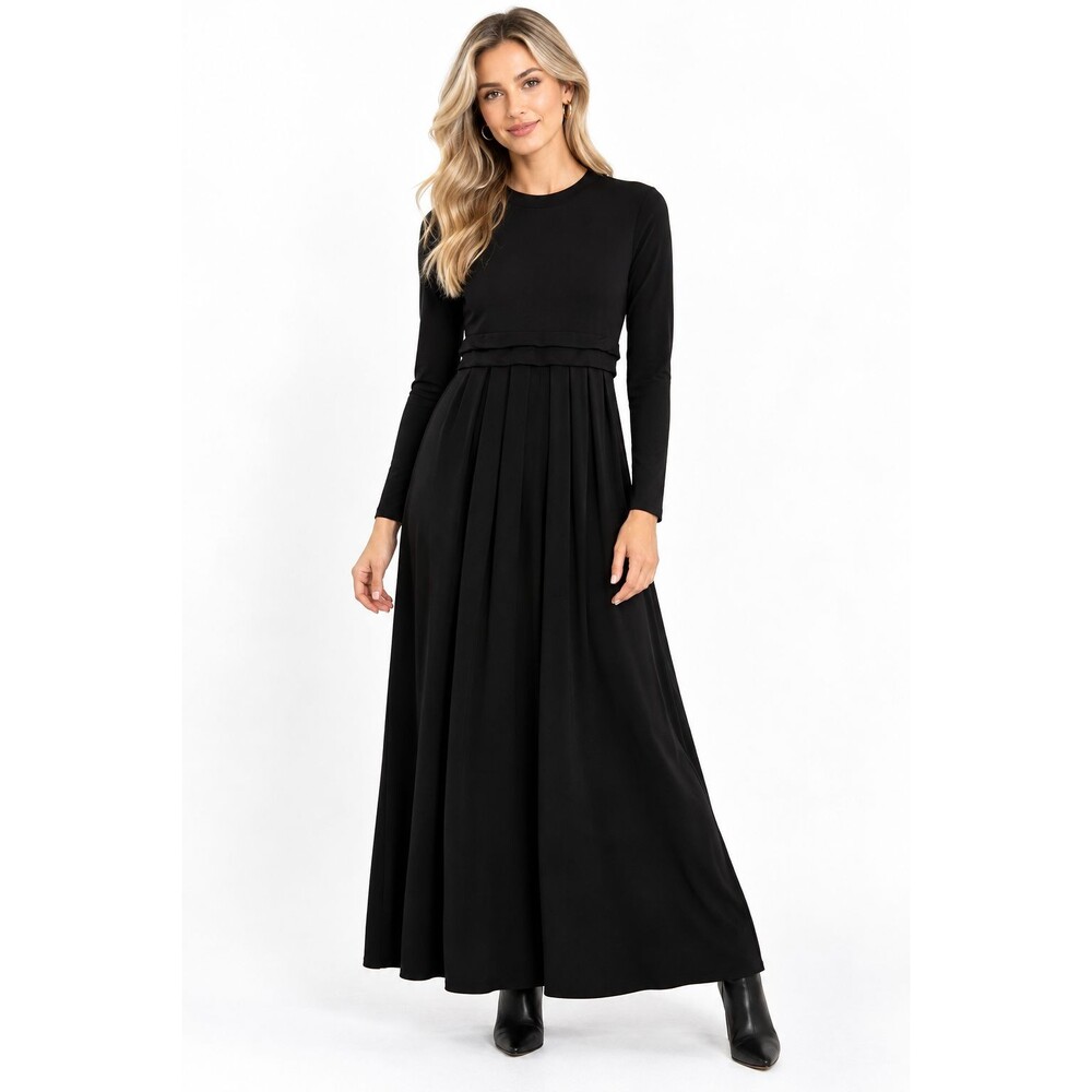 Halara Mock Neck Long Sleeve Maxi Dress Size Large Pocket Flare Modest Classic